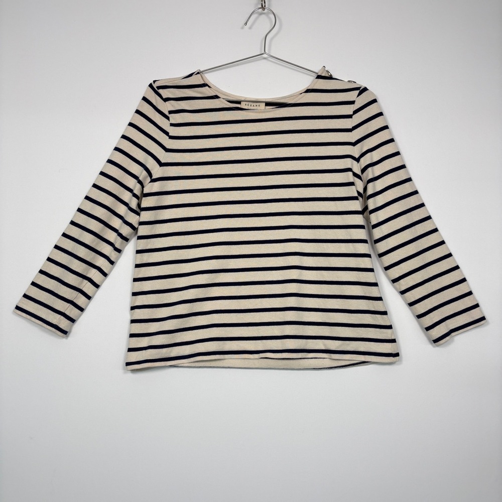 Sezane Womens Colette Mariniere Stripe Top Sz M Cream Navy Breton Button S201TSH